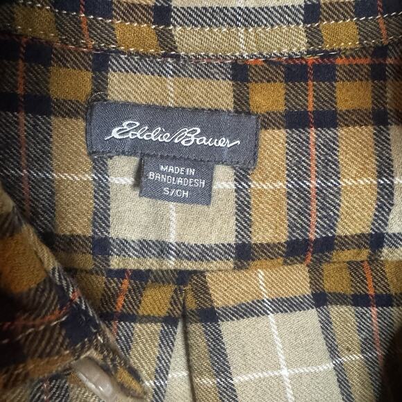 New Eddie Bauer Men's Small Bristol Flannel Cotton Khaki Plaid Shirt Fall NWT - Picture 6 of 14